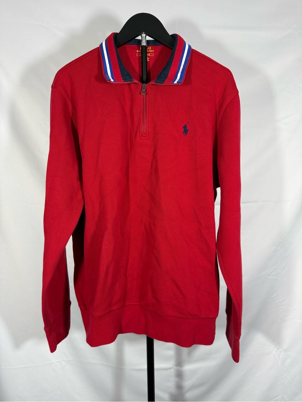 Polo Ralph Lauren Red Quarter Zip Pullover Polo Shirt Men’s L Long Sleeve